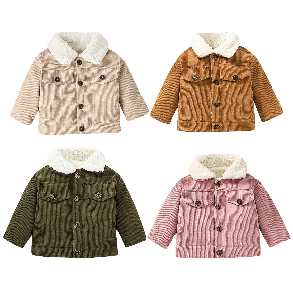 Toddler Boy Winter Fleece Jacket - Giacca in velluto a coste foderata